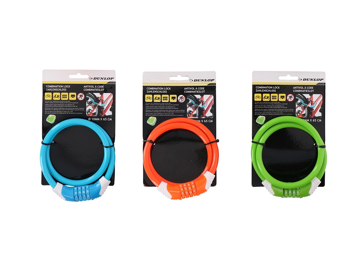 ZAPIĘCIE ZABEZPIECZENIE ROWEROWE DUNLOP BLOKADA ROWEROWA NA KOD 65CM