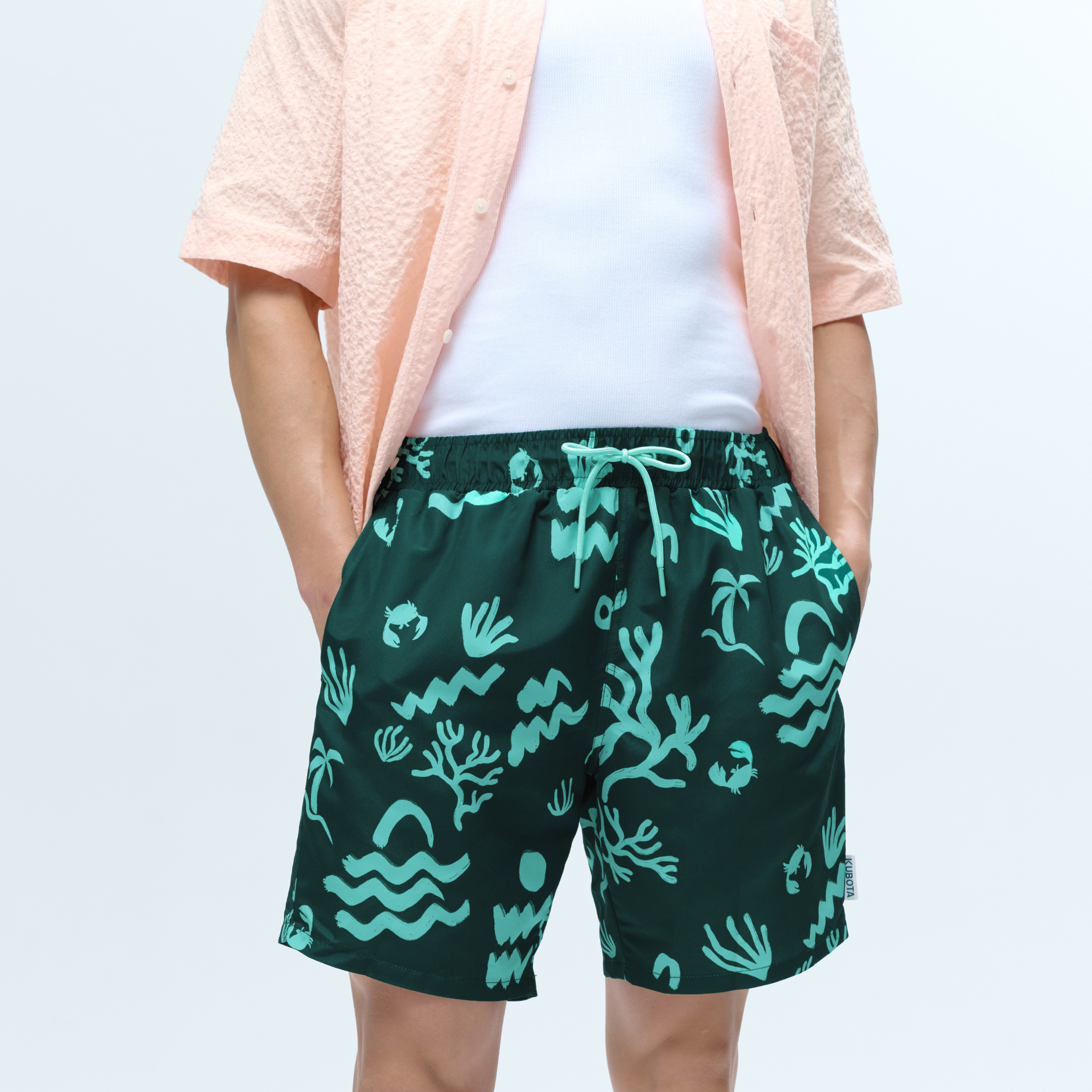 KUBOTA SZORTY MĘSKIE KĄPIELOWE W PRINT ZIELONY