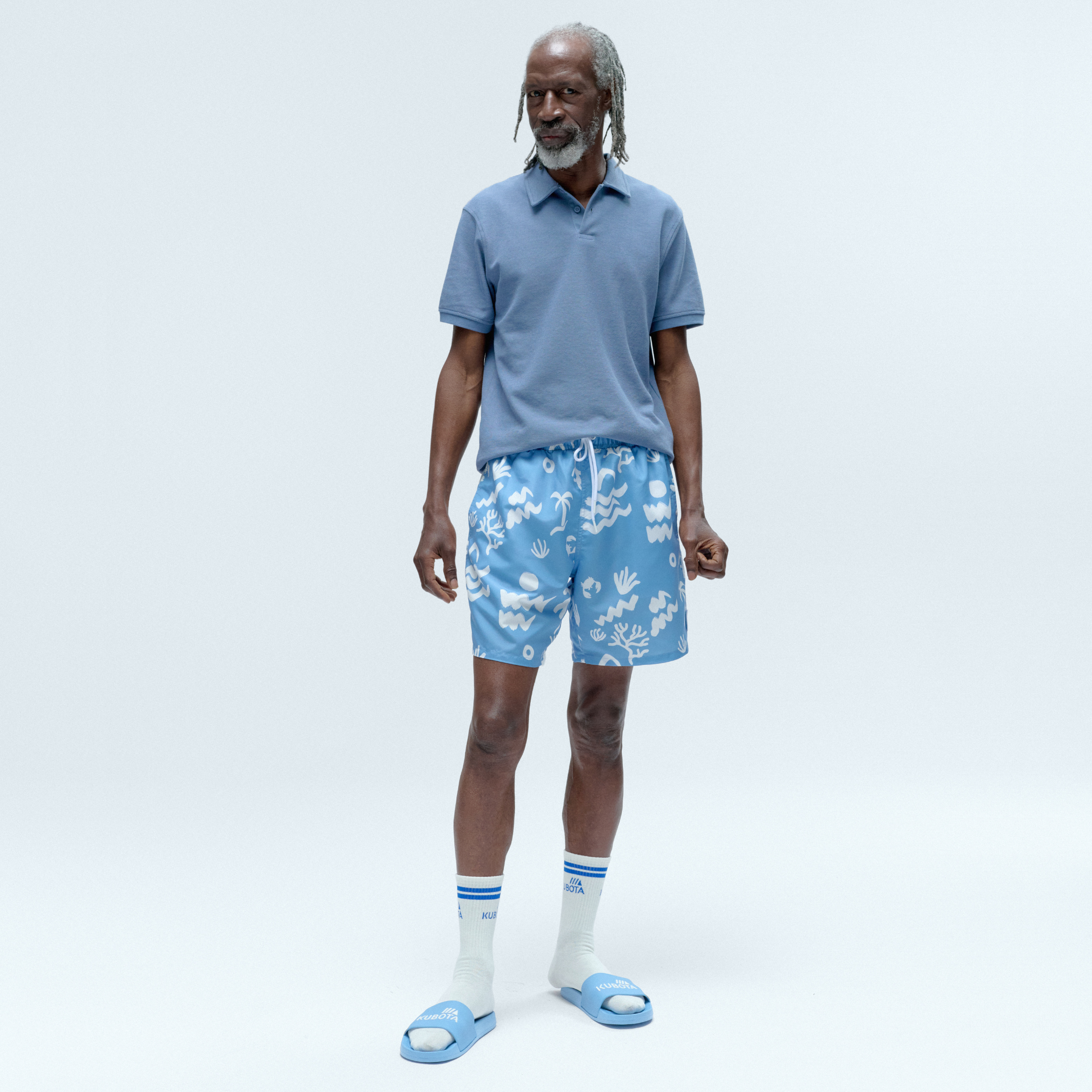 KUBOTA SZORTY MĘSKIE KĄPIELOWE W PRINT NIEBIESKI