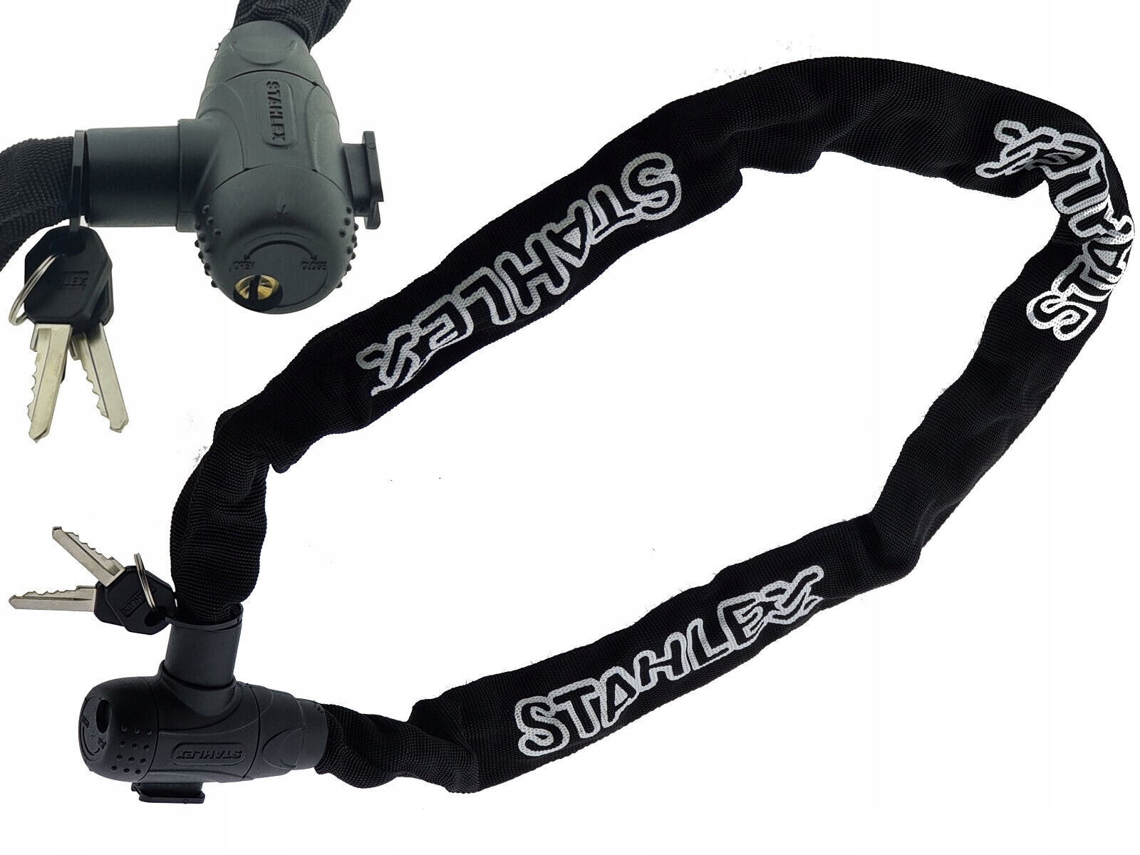 ZAPIĘCIE ZABEZPIECZENIE ROWEROWE MOTOCYKLOWE STAHLEX SUPERLOCK ŁAŃCUCH 5,5X1000