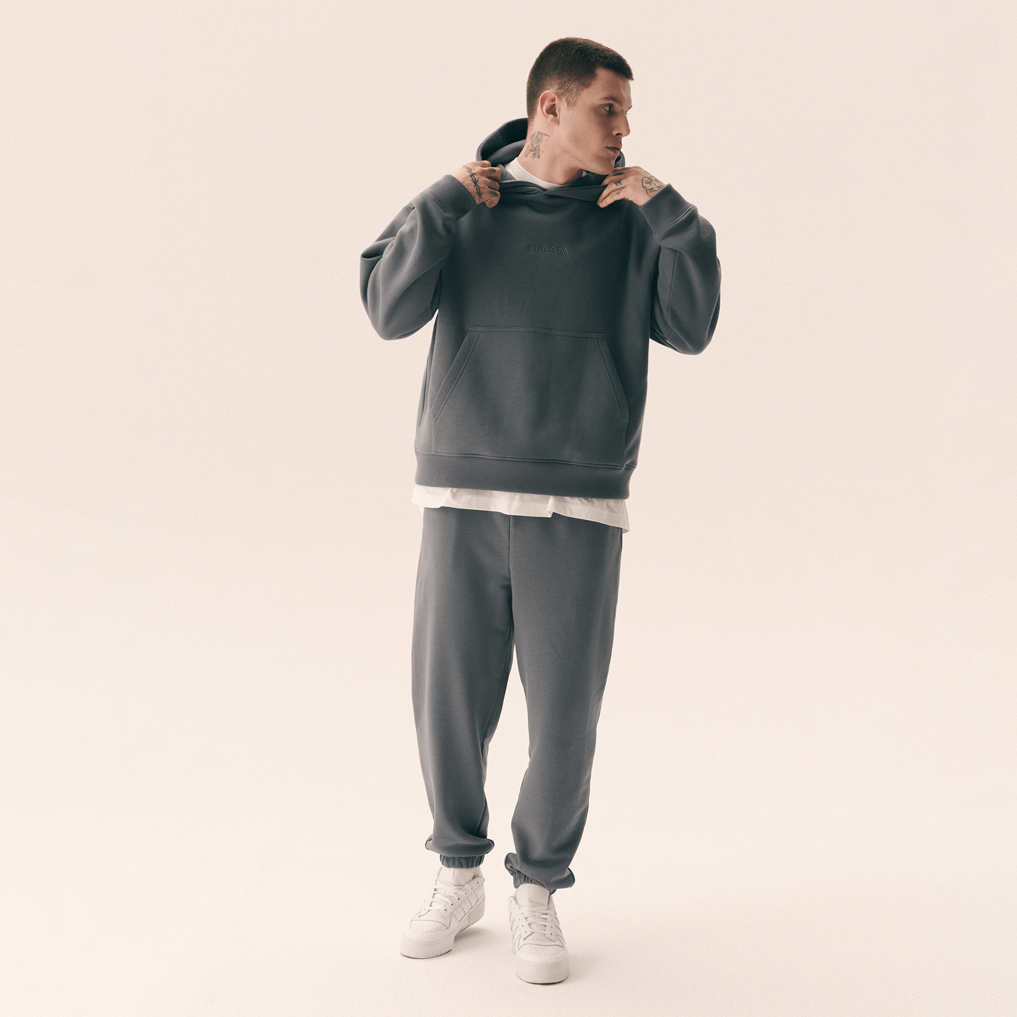 KUBOTA BLUZA BASIC UNISEX Z KAPTUREM SZARA