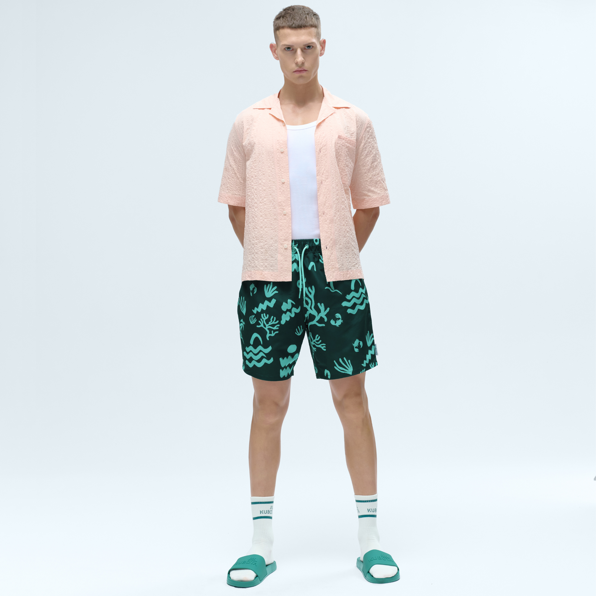 KUBOTA SZORTY MĘSKIE KĄPIELOWE W PRINT ZIELONY